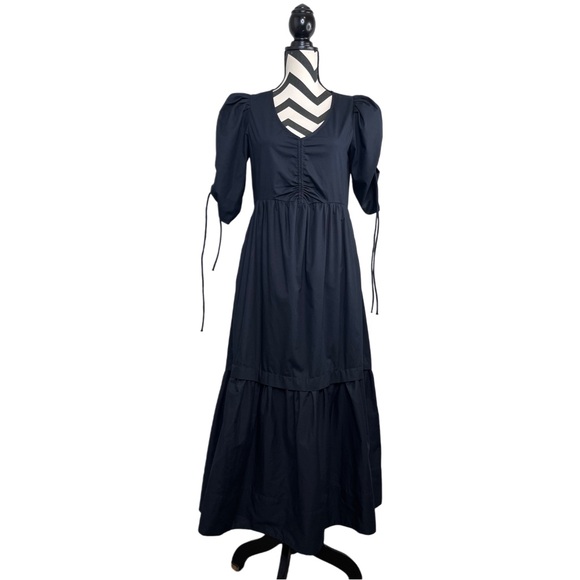 Sea New York 100% Cotton Puff Sleeve Sz XS Minimalist Babydoll Tiered Maxi Dress - Picture 2 of 16